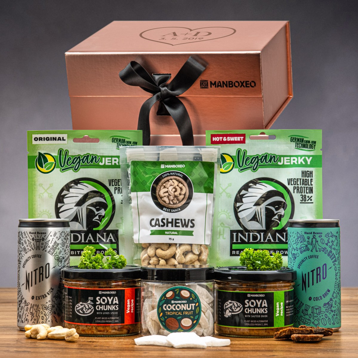 Luxusní box pro veganku (rose gold) - dárkový box | Dárek k narozeninám, svátku, výročí, vánocům pro muže, ženu | Dárkový koš, box, krabice, krabička,