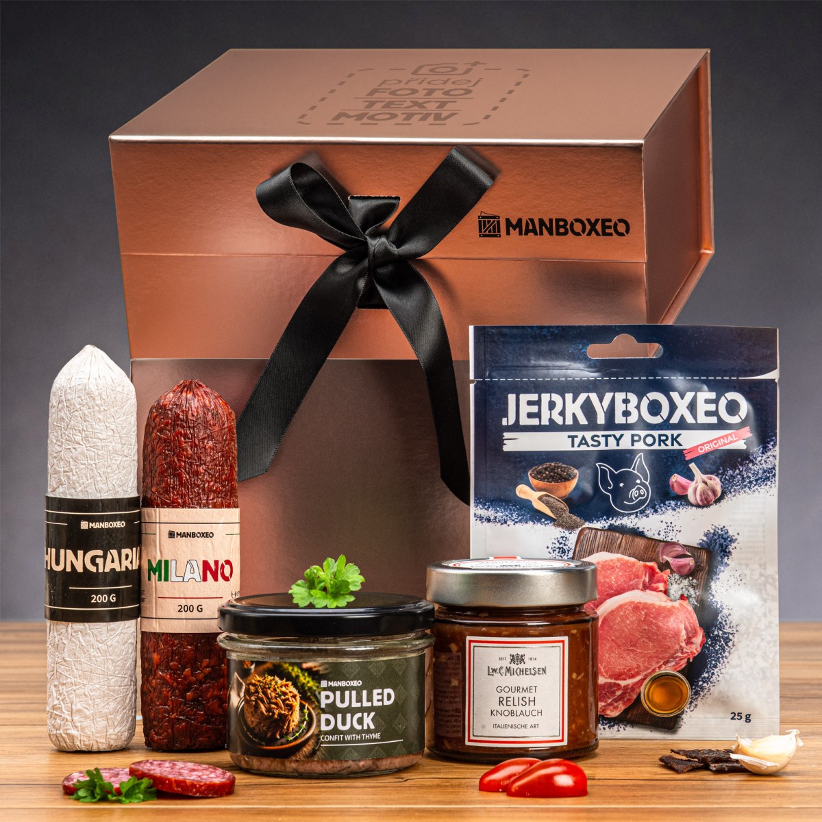 Luxusní box pro gurmánku (rose gold) - dárkový box | Dárek k narozeninám, svátku, výročí, vánocům pro muže, ženu | Dárkový koš, box, krabice, krabička