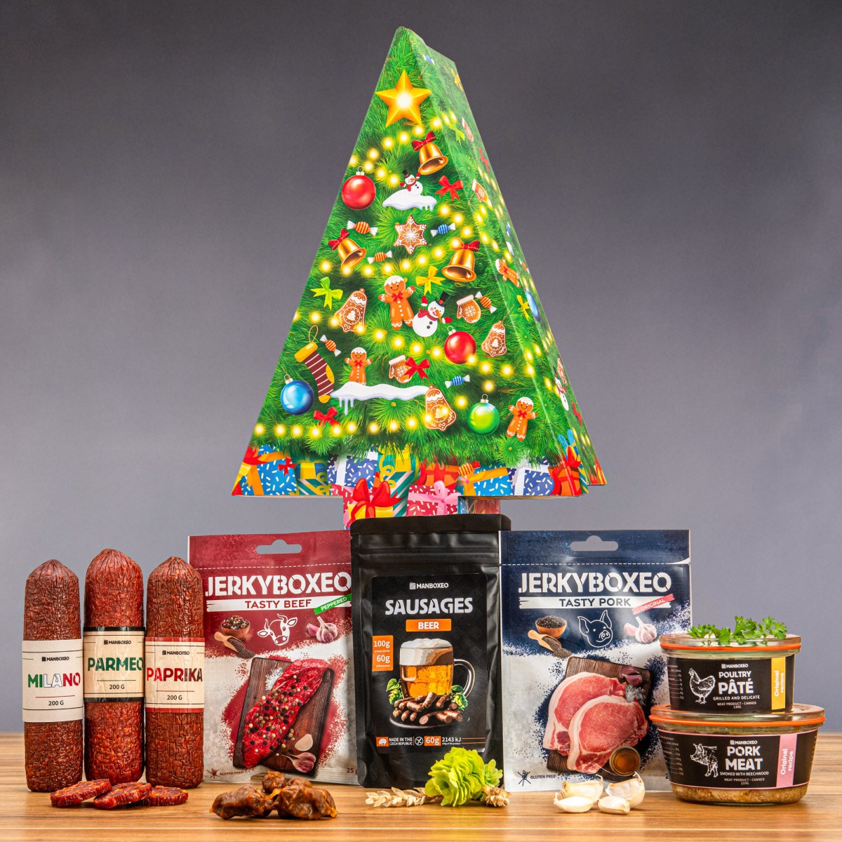 Vánoční stromeček pro masožravce | Dárek na Vánoce pro muže, ženu | Vánoční dárek | Dárkový koš, box, krabice, krabička, balení, set, sada | dárek k v