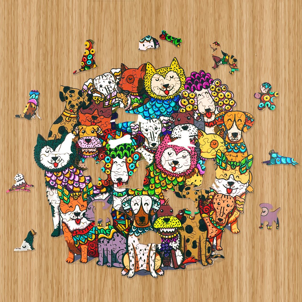 Dřevěné kreativní puzzle Psi | Dřevěné 3d puzzle, jigsaw puzzle | Vánoční dárek pro kluky, holky, muže, ženy, děti, k narozeninám, svátku, vánocům | d