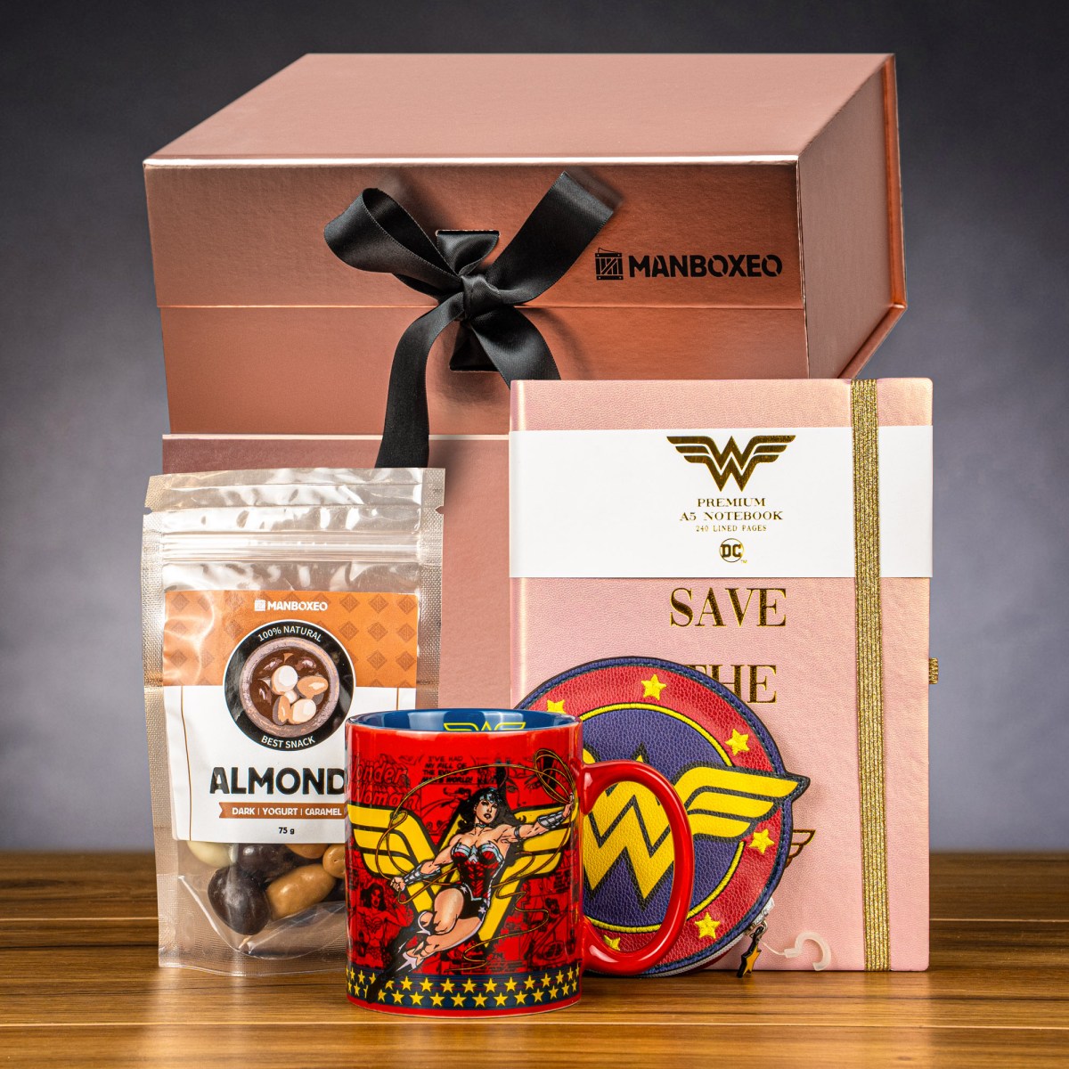 Sada pro děti s Wonder Woman | Dárek k narozeninám, svátku, výročí, vánocům pro muže | Dárkový koš, box, krabice, krabička, balení | dárek k vánocům |