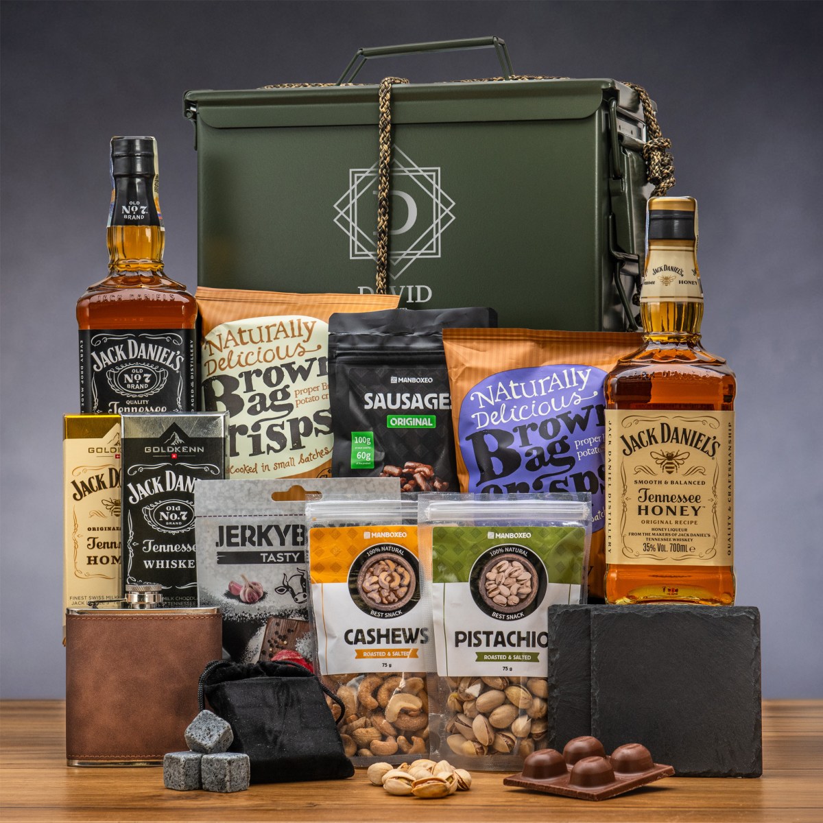 Armyboxeo Jack Daniel's | Dárková muniční bedna | Vánoční dárek pro muže, vojáka, tátu, přítele | Dárek pro muže, tátu, otce, tatínka, přítele, dědu |