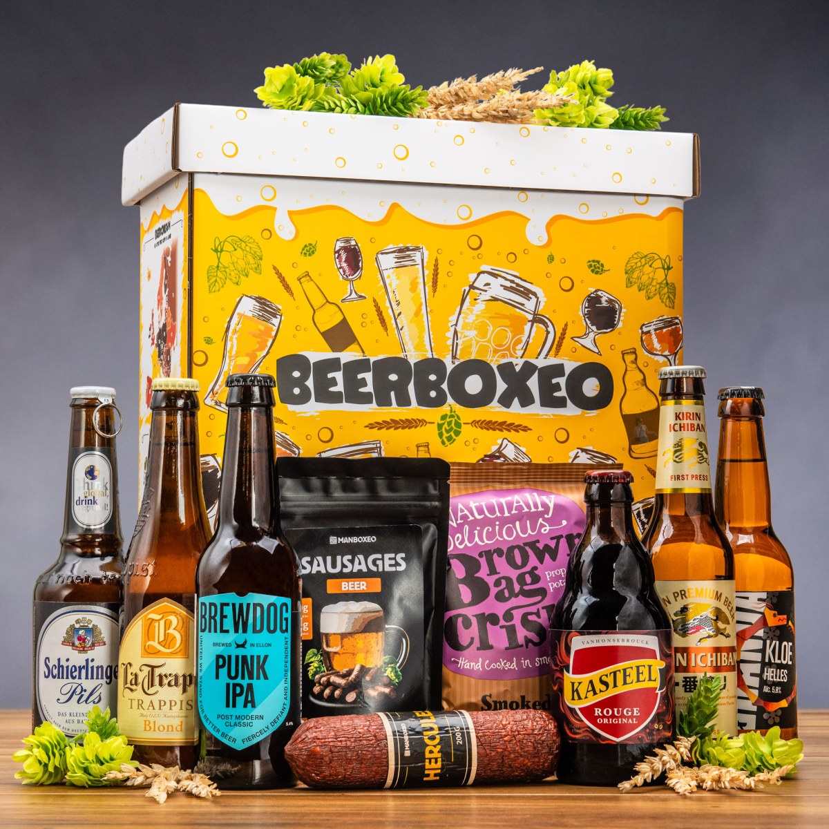 Beerboxeo dárkové balení - Plné pivních speciálů + Maso | Dárek pro muže, pivaře, milovníky piva, tátu, dědu | vtipný pivní dárek k narozeninám, vánoc