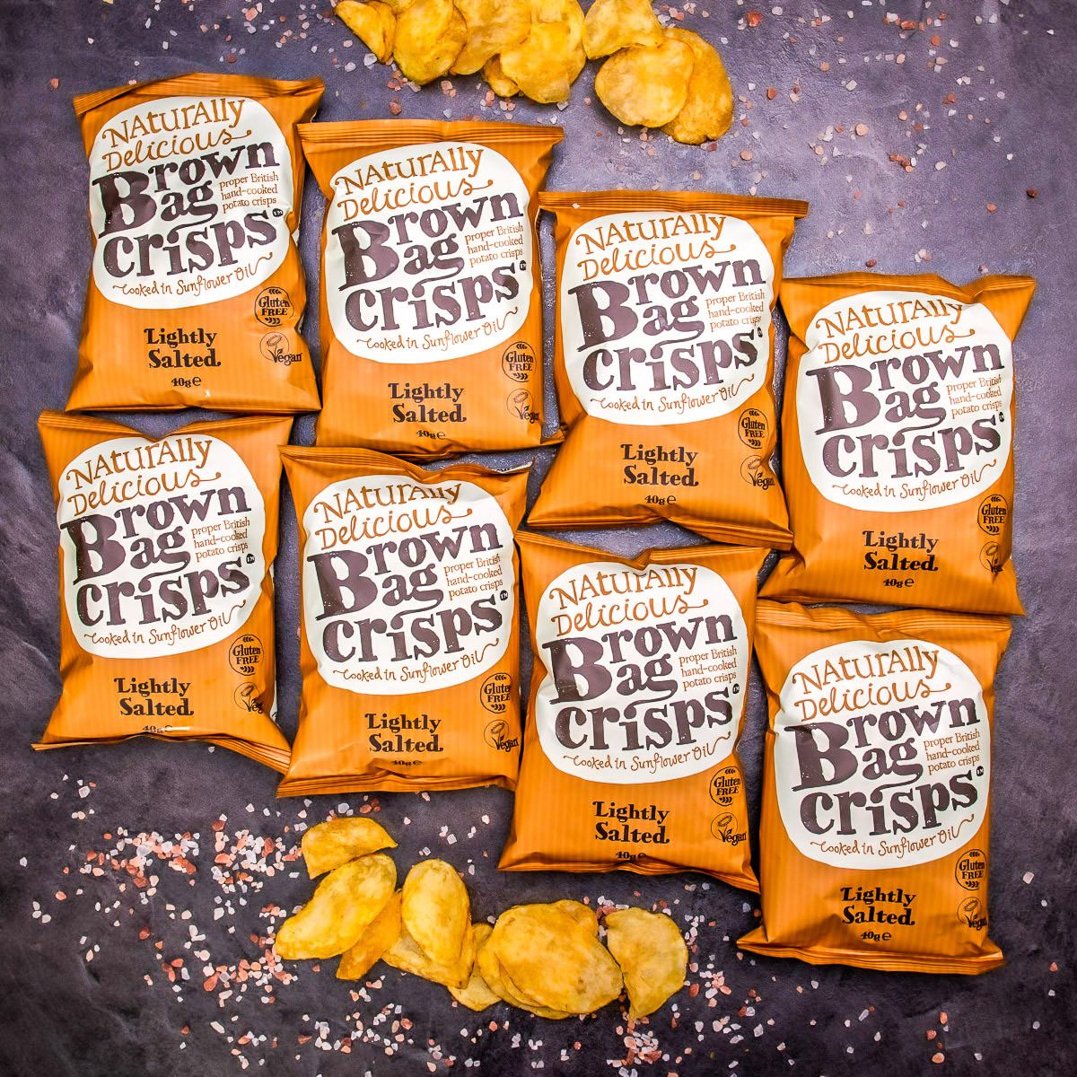 8× Křupavé, jemně solené a ručně vyráběné Brown Bag Crisps 40 g
