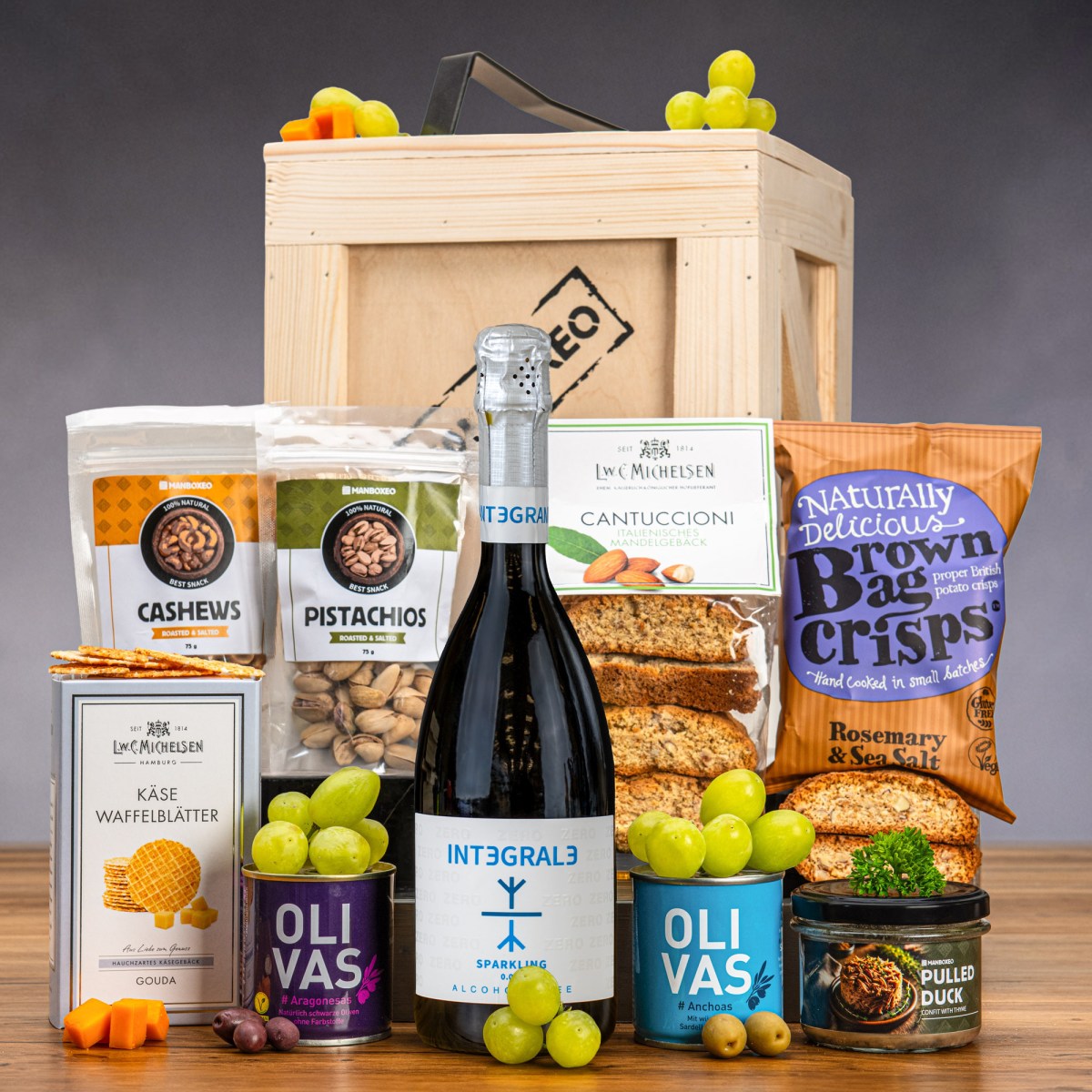 Manboxeo Bedna s Proseccem s 0 % alkoholu | Dárková bedna s páčidlem | Dárek pro muže, tátu, otce, tatínka, přítele, dědu | Dárky pro muže | Bedna pro