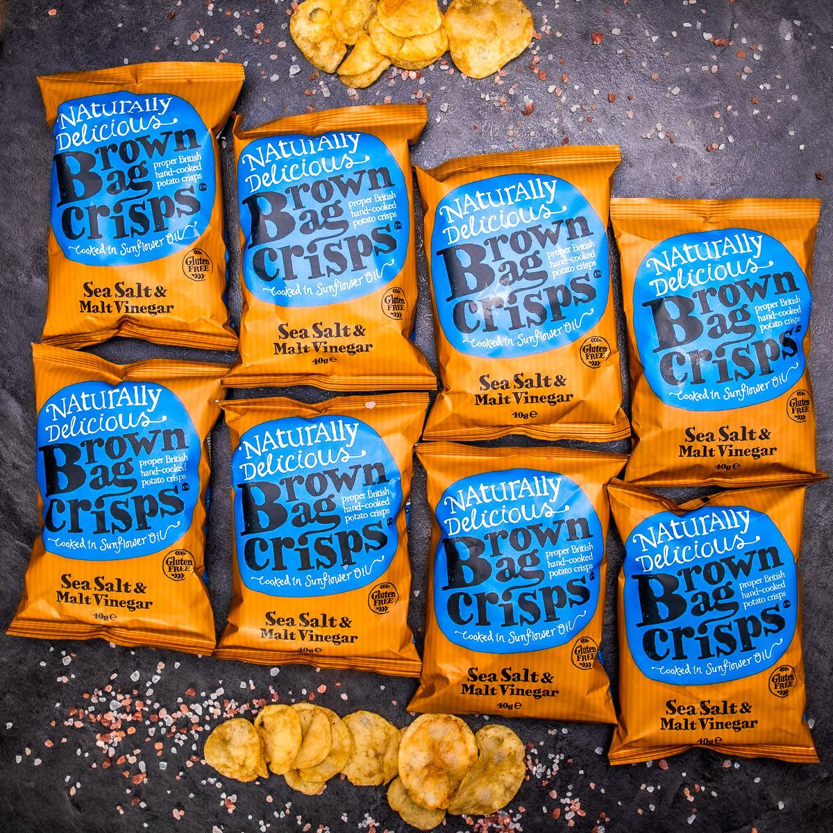 20× Křupavé, ručně vyráběné Brown Bag Crisps s mořskou solí a octem 40 g