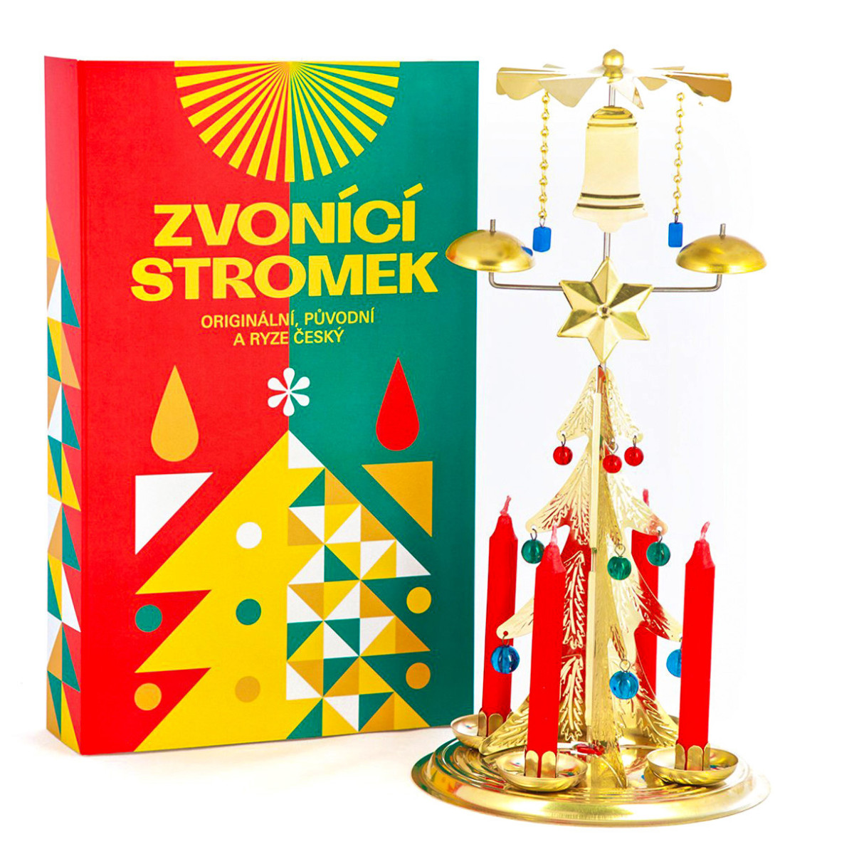 Originál zvonící stromeček - zlatý | Andělské zvonění, kolotoč | Česká výroba | Vánoční retro zvonění | Cinkací stromeček