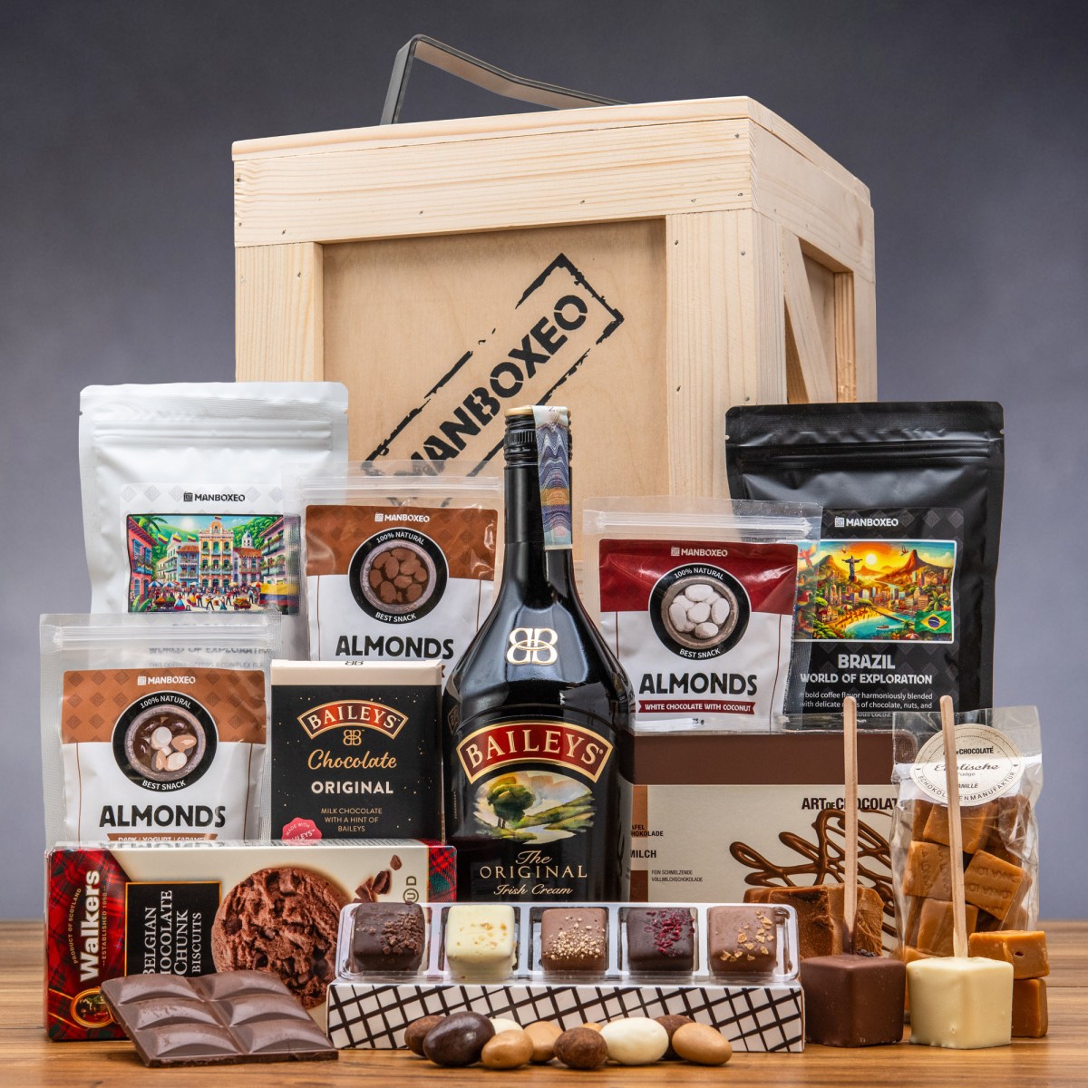 Manboxeo Bedna s Baileys | Dárková bedna s páčidlem | Dárek k vánocům pro muže | Dárky k Vánocům pro muže | Benda k vánocům pro muže, chlapa, manžela,