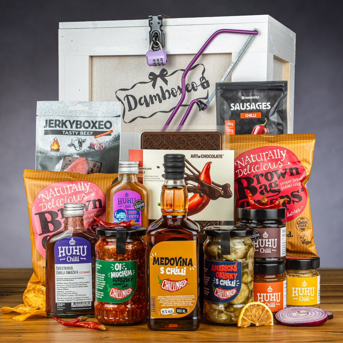 Dárková Truhla plná chilli s medovinou | Dárek pro ženu, maminku, kamarádku, přítelkyni, babičku | Dárek k narozeninám pro ženu | Dárky k narozeninám