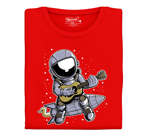 Levně Dámské tričko s potiskem “Astronaut na raketě s kytarou”