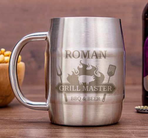 Nerezový chladicí pivní "půllitr" Grill master 400ml - broušený