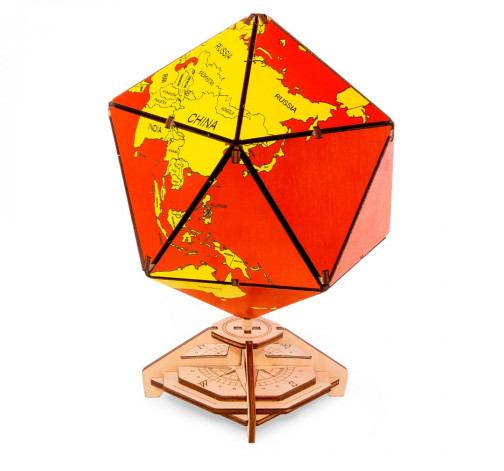 Levně 3D dřevěná stavebnice – Červený dvacetistěnný globus