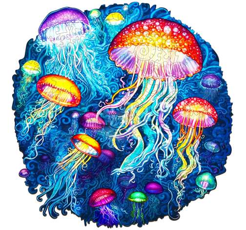Dřevěné kreativní puzzle - Barevné Medúzy