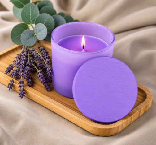 Levně Fialová vonná svíčka v krabičce 200g - LAVENDER & EUCALYPTUS