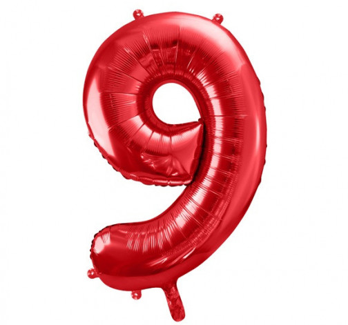 Červený fóliový balónek ve tvaru číslice ''9''