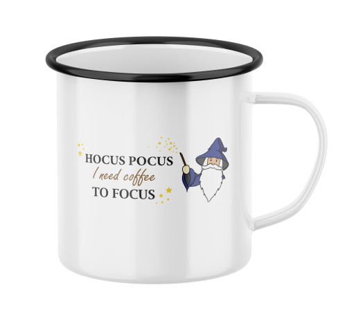 Plecháček s potiskem Hocus pocus, I need coffee to focus