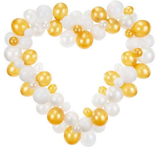 Levně Girlanda z balónků ve tvaru srdce - bílá/zlatá