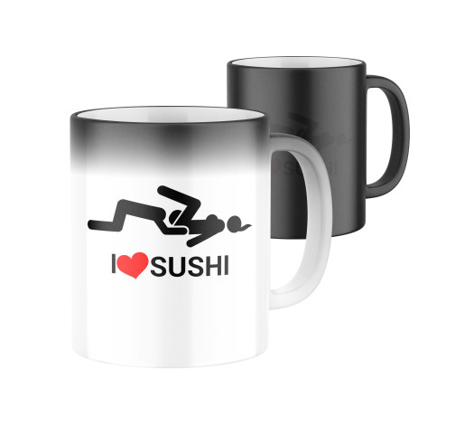 Manboxeo Magický keramický hrnek s potiskem I ❤ sushi 325 ml