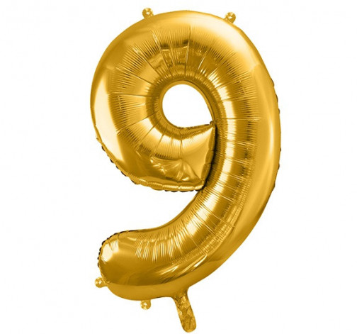 Zlatý fóliový balónek ve tvaru číslice ''9''