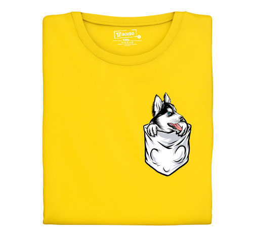 Levně Dámské tričko s potiskem "Husky v kapsičce"