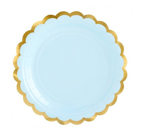 Levně Modrý papírový talíř se zlatým lemem - 6 ks