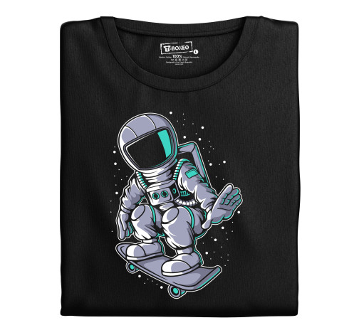 Levně Pánské tričko s potiskem “Astronaut na skejtu v podřepu"