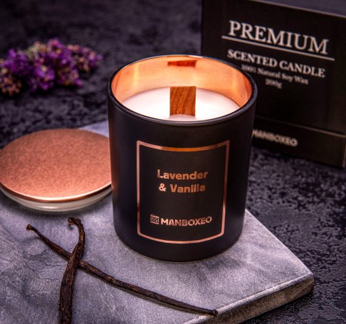 Prémiová svíčka s dřevěným knotem s intenzivní vůní - Lavender & Vanilla 200 g