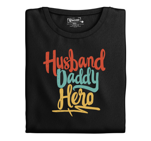 Manboxeo Pánské tričko s potiskem “Husband, Daddy, Hero”